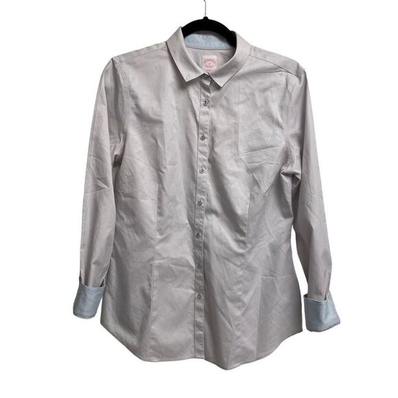 BROOKS BROTHERS Grey Cotton Button Front Long Sleeve Shirt Blouse 10 - Picture 6 of 10
